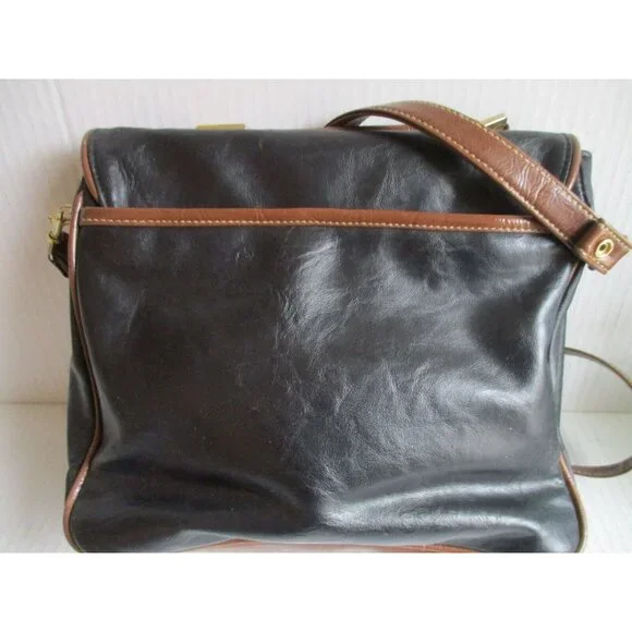 Capezio Black Brown Leather Messenger Shoulder Bag